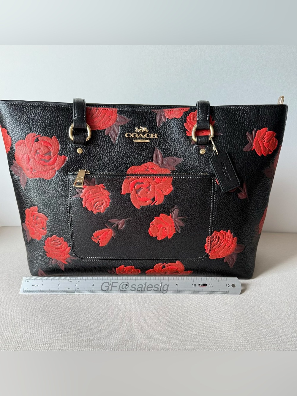 NWT Coach Black/Gold Station Tote Red Flower multiple pockets CCE23 - Picture 11 of 14